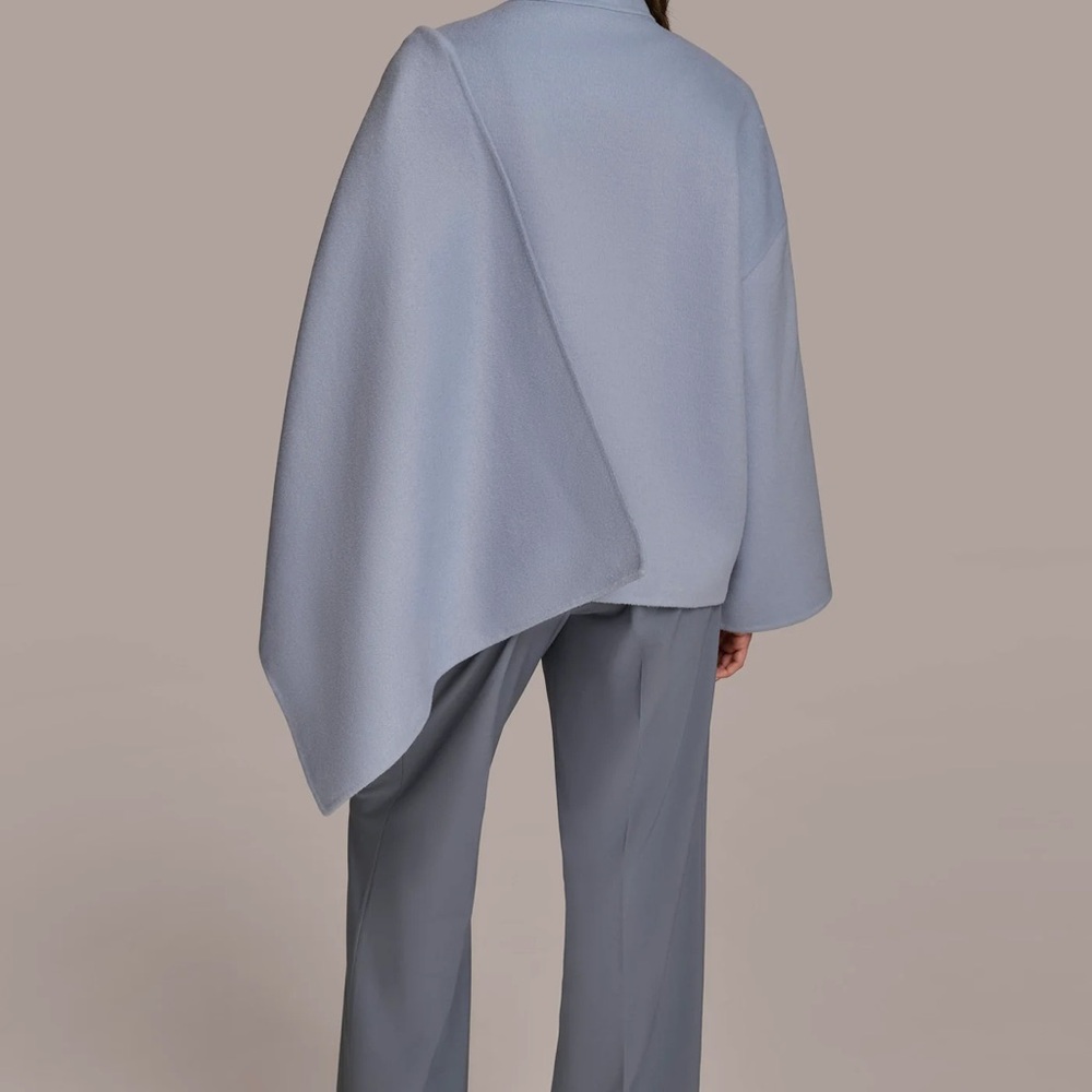 Donna Karen New York Baby Blue Wool Blend Wrap Cape XL - Picture 2 of 11